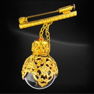 Vintage Acrylic Filigree Scent Bottle Brooch